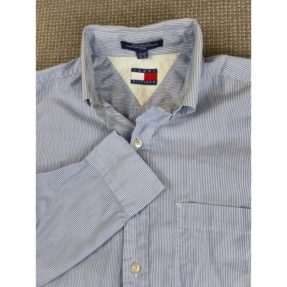 Vintage 90s Tommy Hilfiger Striped Long Sleeve Button Down Shirt 15.5 34/35
